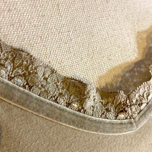 Tan camisole with shelf bra, velvet ribbon & lace trim - Picture 3 of 8